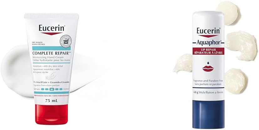 EUCERIN 完全修復保濕護手霜（適用於乾性至極乾性皮膚）和 AQUAPHOR 潤唇膏修復棒（適用於乾燥、皸裂和開裂的嘴唇），4.8 克