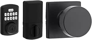 Weiser Powerbolt 3 霧面黑色無鑰匙進入智慧門鎖 + Cambie 霧面黑色內門把手