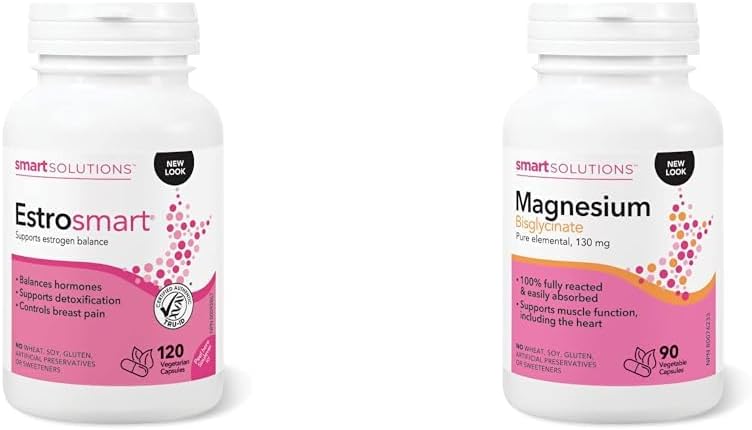 ESTROsmart - 荷爾蒙支持補充劑 - 120 粒膠囊和 Smart Solutions 雙甘氨酸鎂 90 粒膠囊