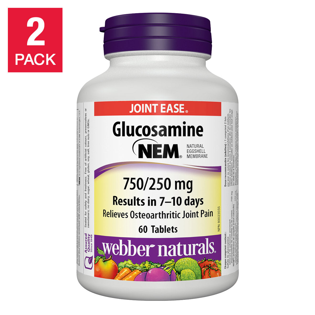 webber naturals 氨基葡萄糖，含 NEM® 天然蛋壳膜 750/250 毫克 -- 2 x 60 片