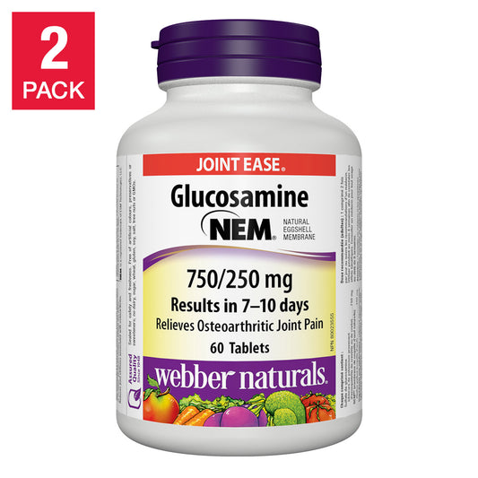 webber naturals 氨基葡萄糖，含 NEM® 天然蛋壳膜 750/250 毫克 -- 2 x 60 片