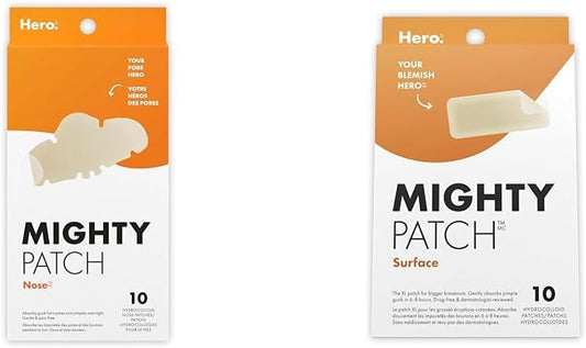 Mighty Patch Nose + Mighty Patch Surface from Hero Cosmetics | Medical-Grade Hydrocolloid Pimple Patches (10 Count Each)