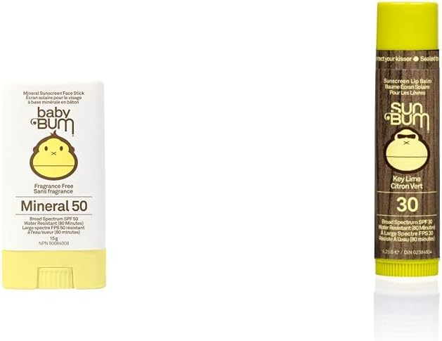 Sun Bum Baby Bum Spf 50 防曬臉棒 | 礦物 UVA/UVB 臉部與身體防護，適合敏感肌膚 | 無香型 | 旅行裝 | 13g & 防曬潤唇膏，酸橙味，Spf 30，酸橙味，4.25g