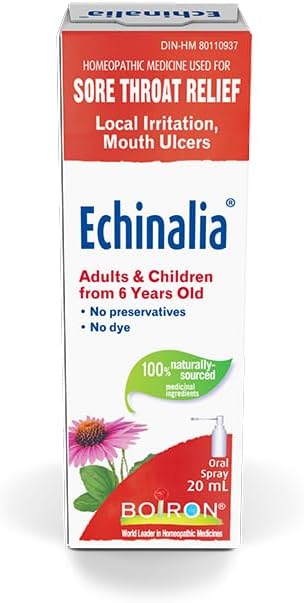 NEW Boiron Echinalia, Throat spray great for sore throat relief, local irritation and mouth ulcers. Echinalia contains Echinacea Angustifolia and Plantago Major. 20ml bottle