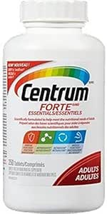 Centrum Adult Forte Essentials Mulitvitamins/Minerals Supplement for Men & Women, 250 Tablets (Packaging May Vary)