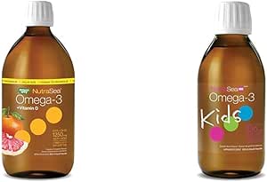 Nature's Way NutraSea Omega-3 and Vitamin D Supplement - Fish Oil with EPA and DHA - Grapefruit Tangerine, 500 ml Liquid & Nature's Way NutraSea Kids Omega-3 and Vitamin D Supplement - 200 ml Liquid