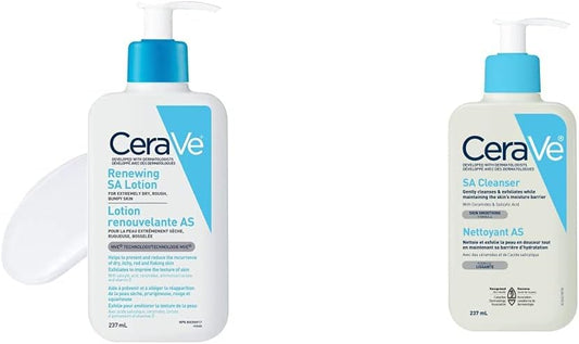 CeraVe SALICYLIC ACID Lotion, 237ML & SALICYLIC ACID Cleanser, Renewing SA Smoothing BHA Exfoliant for Face. Suitable for Keratosis Pilaris & Psoriasis. Gentle Cleanser, 237ml