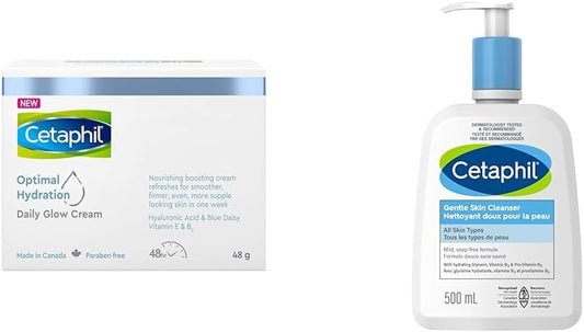 Cetaphil Optimal Hydration Daily Glow Cream for Sensitive, Dry and Dehydrated Skin & Gentle Skin Cleanser (500ml) - Hydrating Face Wash & Body Wash