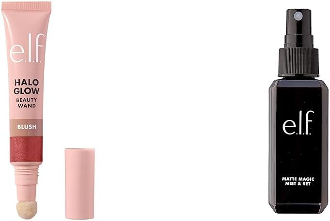 e.l.f. Halo Glow Blush Beauty Wand, Liquid Blush Wand For Radiant, Flushed Cheeks & Matte Magic Mist & Set - Small, Lightweight, Long Lasting, Mattifying, Revitalizes