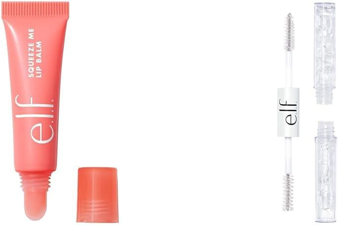 e.l.f. Squeeze Me 潤唇膏、保濕潤唇膏和透明眉毛睫毛膏 | 雙面透明凝膠 | 健康睫毛調理配方 | 0.08 液體盎司（2.5 毫升）（包裝可能有所不同）