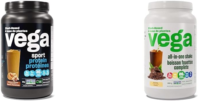 Vega Sport Protein 素食蛋白粉，花生醬（19 份）BCAA 和多合一素食蛋白粉摩卡（20 份）