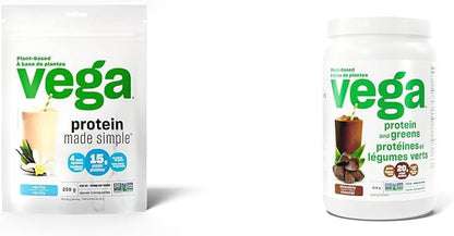 Vega Protein Made Simple - 香草味（259克）和蛋白质与绿色巧克力味（19份）植物基蛋白粉加蔬菜，n，非转基因，豌豆蛋白，男女适用，618克（包装可能有所不同）