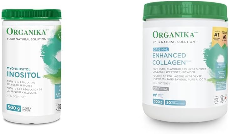 Organika 肌醇 - 細胞反應、情緒平衡、胰島素支持 - 500克 & 增強膠原蛋白肽蛋白粉，有益於頭髮、皮膚和指甲健康