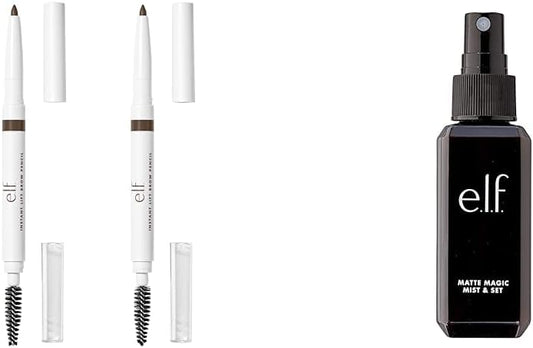 e.l.f. Instant Brow Lift Pencil 2-Pack, Dual-Ended Precision Eyebrow Pencil For Defining Brows &, Matte Magic Mist & Set - Small, Lightweight, Long Lasting, Mattifying
