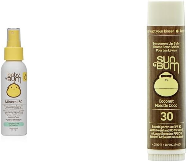 Sun Bum Baby Bum Spf 50 防曬噴霧 | 礦物 UVA/UVB 臉部及身體防護及防曬潤唇膏，椰子味，Spf 30，椰子味，4.25G