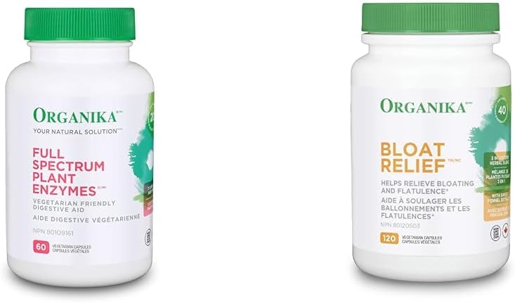 Organika 全譜植物酵素 - 幫助分解碳水化合物、脂肪、蛋白質、乳製品 - 60 粒素食膠囊和緩解腹脹 - 幫助緩解腹脹和脹氣 - 甜茴香草本混合物