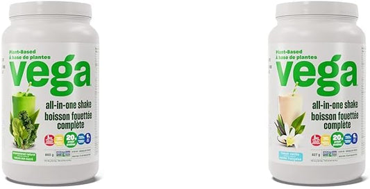 Vega 全效合一純素蛋白粉，天然無糖（22 份）+ 法國香草（20 份）| 超級食物成分，維生素，增強免疫力