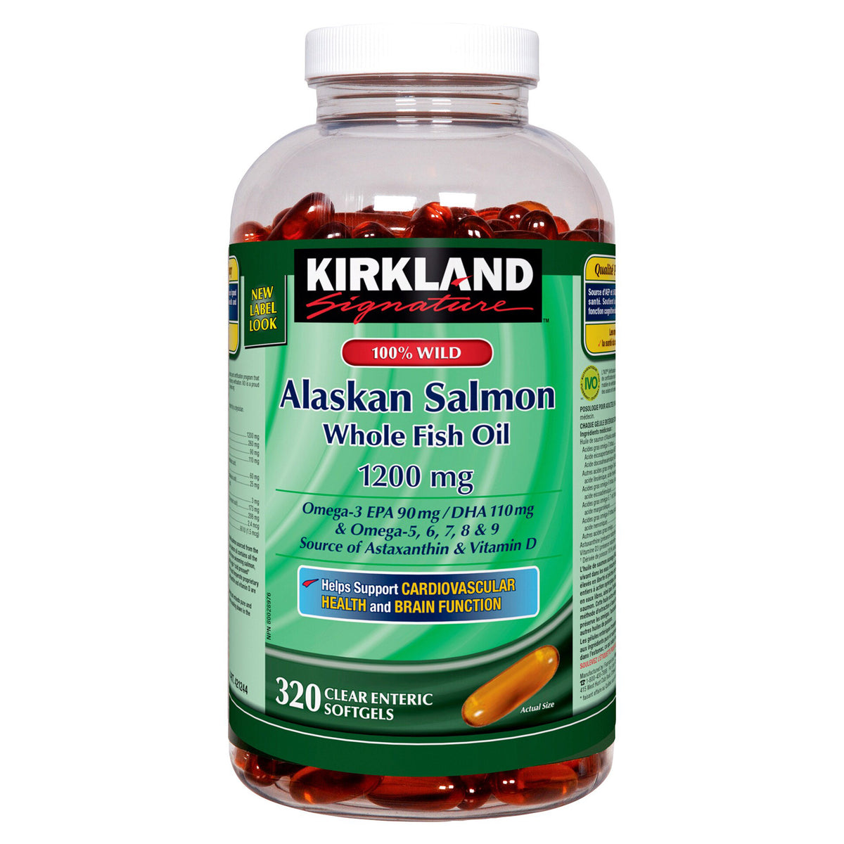 Kirkland Signature 100% 野生阿拉斯加鲑鱼全鱼油，320 粒软胶囊
