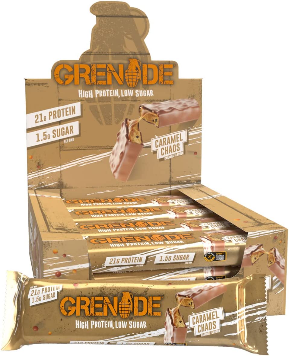 Grenade 高蛋白低碳水化合物棒，12 x 60 g - 焦糖混沌（包裝可能有所不同）