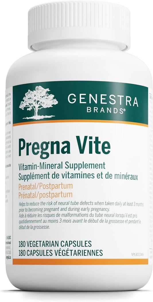 002 Genestra Brands Pregna Vite - 多种维生素和矿物质组合 - 产前叶酸 - 含铁、锌、生物素和维生素D - 非转基因和素食 - 180粒胶囊