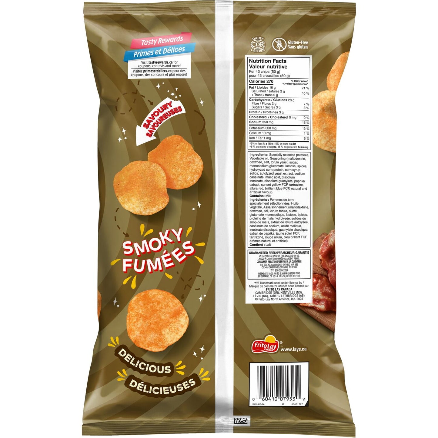 Lay's Smokey Bacon flavoured Potato Chips, 220 g.