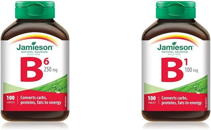 Jamieson 维生素 B6 吡哆醇 250 毫克，100 片（1 包）和维生素 B1（硫胺素）100 片装