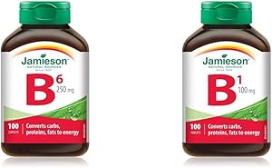 Jamieson 維生素 B6 吡哆醇 250 毫克，100 片（1 包）和維生素 B1（硫胺素）100 片裝