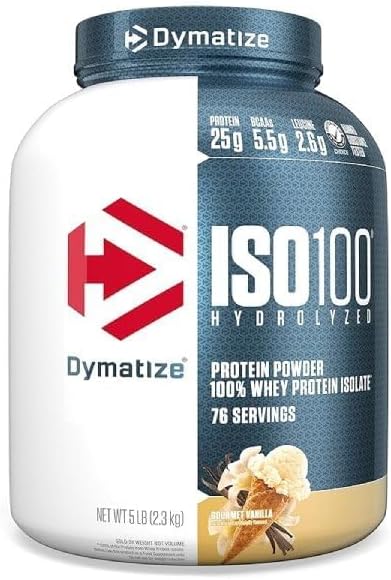 ISO100 Hydrolyzed Protein Powder by Dymatize, Gourmet Vanilla, 100% Whey Isolate Protein Powder (25g), Gluten Free, 5lb, 76 Servings