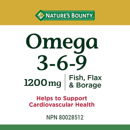 Nature's Bounty Omega 3 6 9 Fish Oil 1200mg Pills, Supplement & Calcium Pills plus Vitamin D3 Supplement, Helps maintain bones, 1200mg, 200 Softgels, Multi-colored, 200 Count (Pack of 1)