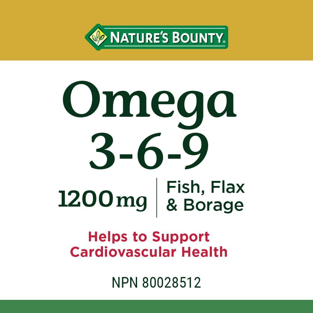 Nature's Bounty Omega 3 6 9 鱼油 1200 毫克丸剂、补充剂和维生素 D3 丸剂和补充剂，有助于支持免疫功能，1000 国际单位，500 粒软胶囊