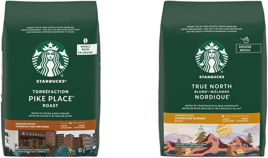 星巴克派克市場全豆中度烘焙咖啡，907 克 & 真北混合研磨咖啡，金黃色烘焙，793 克
