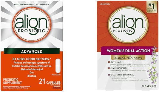 Align Advanced Probiotic Digestive Support, IBS Symptom Relief : Gas, Abdominal Discomfort & Probiotic, Women's Dual Action, Multi-Strain Probiotic, with Chaste Tree