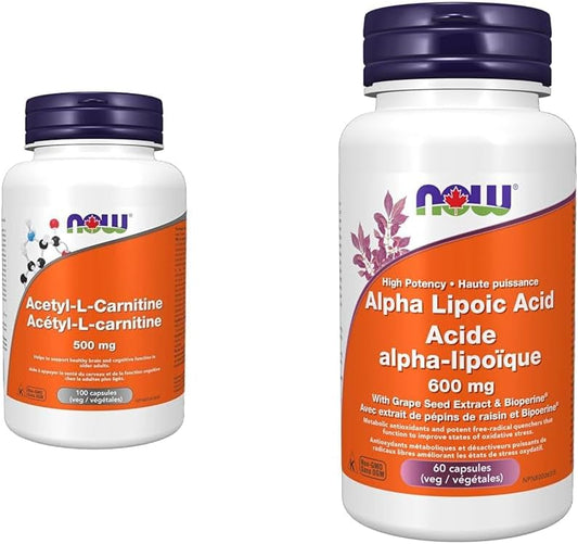 NOW - 乙醯左旋肉鹼 500 毫克 100 粒素食膠囊和α-硫辛酸 600 毫克 60 粒素食膠囊