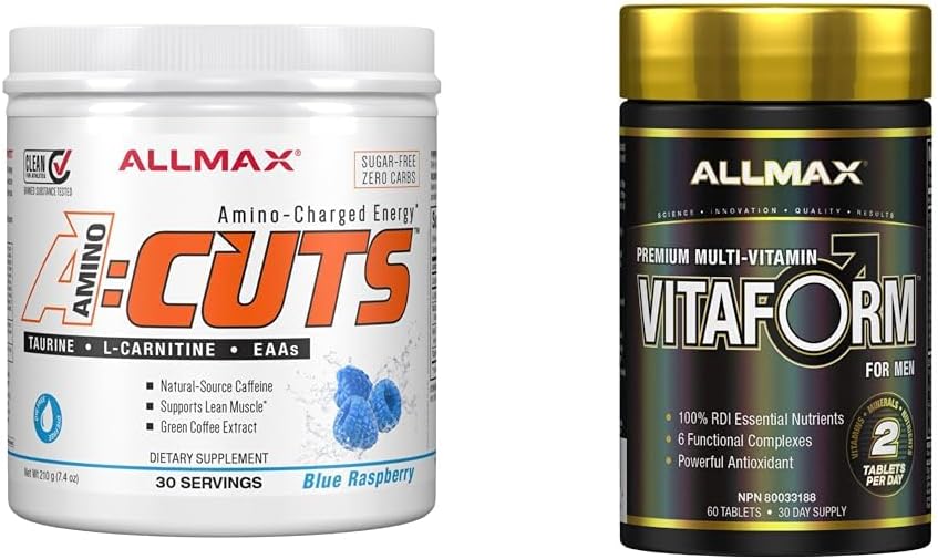 ALLMAX Nutrition ACUTS - 氨基酸粉补充剂，含牛磺酸、左旋肉碱、绿色和 Allmax Nutrition - VITAFORM - 优质 - 男士高性能复合维生素 - 30 天供应 - 60 粒