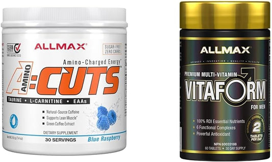 ALLMAX Nutrition ACUTS - 氨基酸粉补充剂，含牛磺酸、左旋肉碱、绿色和 Allmax Nutrition - VITAFORM - 优质 - 男士高性能复合维生素 - 30 天供应 - 60 粒