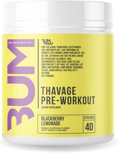 RAW Thavage CBUM Pre Workout - Blackberry Lemonade | Chris Bumstead Pre Workout Formula, Sports Nutrition Pre-Workout Powders | Men & Womens Preworkout Drink, Energy Powder for Working Out | 40 Servings