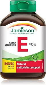 Jamieson 維生素 E 400 國際單位軟膠囊，天然抗氧化劑，有助於預防組織損傷和維生素 E 缺乏症。不含麩質，不含人工香料、色素或防腐劑，120 粒裝，加拿大製造