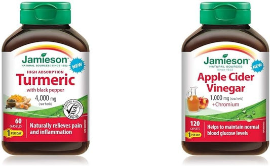 High Absorption Turmeric with Black Pepper 4,000 mg - Non-GMO, Gluten-Free & Apple Cider Vinegar 1,000 mg Plus Chromium - Gluten-Free