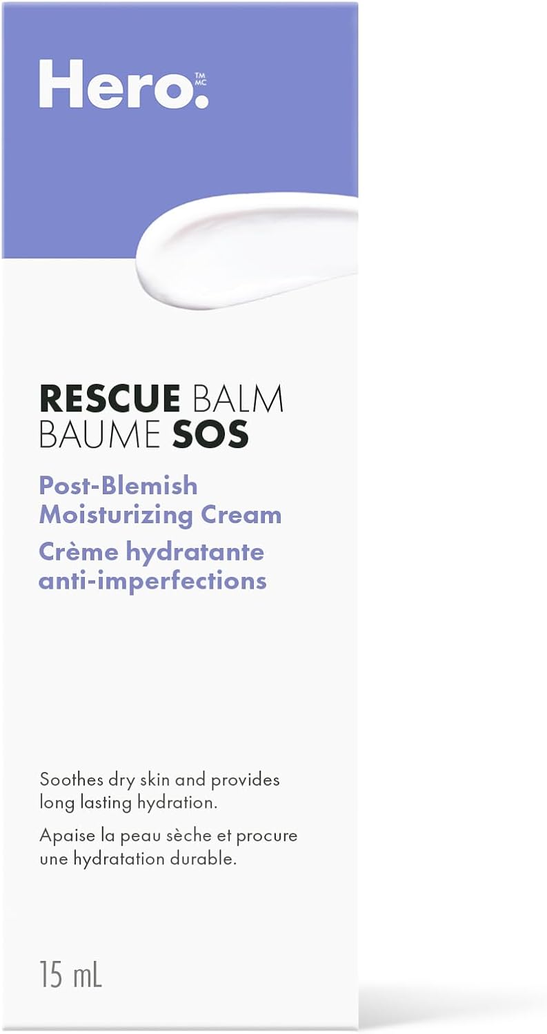 Hero Cosmetics Rescue Balm Post-Blemish Cream – Moisturizing & Soothes Dry, Sensitive Skin, Hydrating Formula, Non-Comedogenic Cream, Dermatologist Tested, 15ml (Pack of 1)