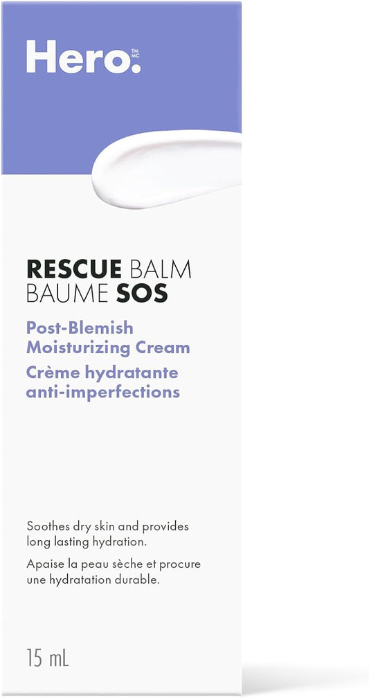 Hero Cosmetics Rescue Balm Post-Blemish Cream – Moisturizing & Soothes Dry, Sensitive Skin, Hydrating Formula, Non-Comedogenic Cream, Dermatologist Tested, 15ml (Pack of 1)