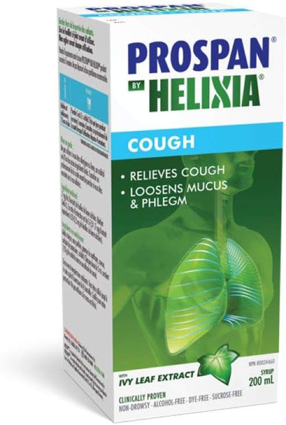Helixia Prospan Natural Cough Syrup with Ivy Leaf Extract - Dry & Wet Cough Relief, Helps Eliminate Mucus & Phlegm - Cough Medicine for Adults (200ml)