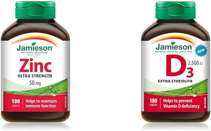 Jamieson Laboratories 鋅 50 毫克，100 片（1 包）和維生素 D 2500IU 全新 180 片