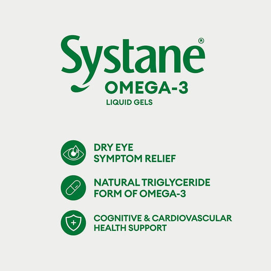 Systane Omega-3 干眼症补充剂，成人眼部补充剂，泪膜支持，泪膜支持，干眼症眼部补充剂 - 60 粒液体凝胶