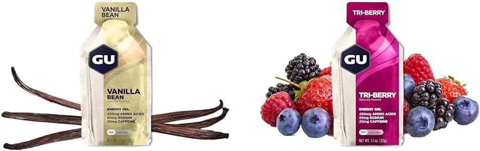GU ENERGY 原廠運動營養能量凝膠，香草豆味，24 粒 & 原廠運動營養能量凝膠，三種莓果味，24 粒裝