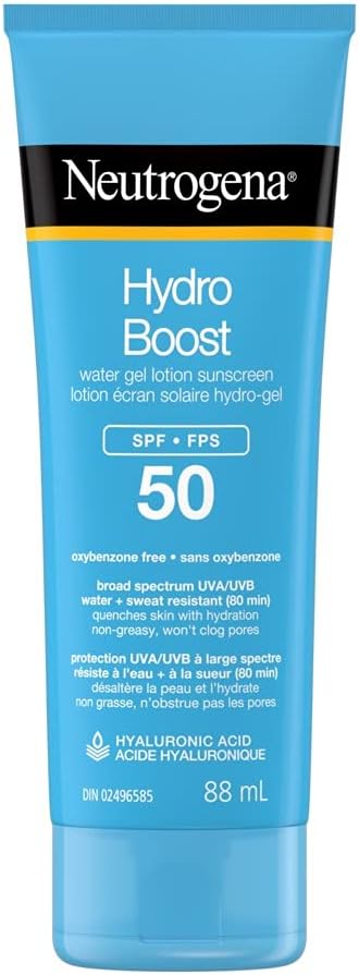 Neutrogena Hydro Boost Fragrance-Free Hydrating Cleansing Gel, Foaming, Facial Cleanser, Hyaluronic Acid, Paraben Free, 473-mL & Hydro Boost Water Gel Lotion Sunscreen SPF 50 88 mL