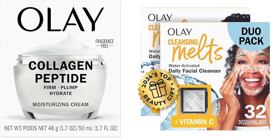 Olay Collagen Peptide Moisturizer Fragrance Free 50mL + Cleansing Melts Vitamin C Facial Cleanser (64ct)