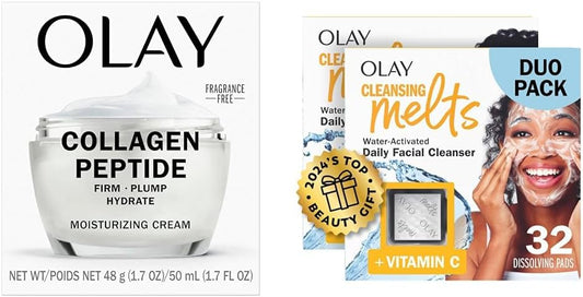 Olay Collagen Peptide Moisturizer Fragrance Free 50mL + Cleansing Melts Vitamin C Facial Cleanser (64ct)