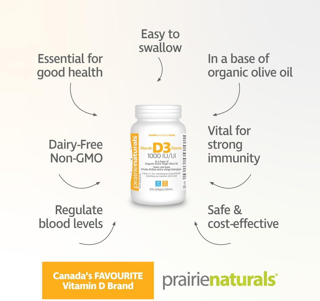 Prairie Naturals 維生素 D3 1000 IU 500 粒軟膠囊