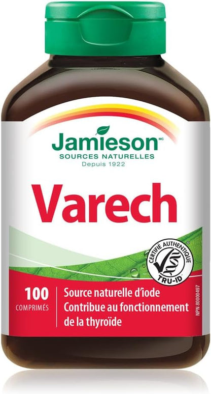 Jamieson 海帶片，650 微克碘的天然來源，有助於甲狀腺功能，並有助於維持健康。非基因改造，無麩質，100 片，加拿大製造