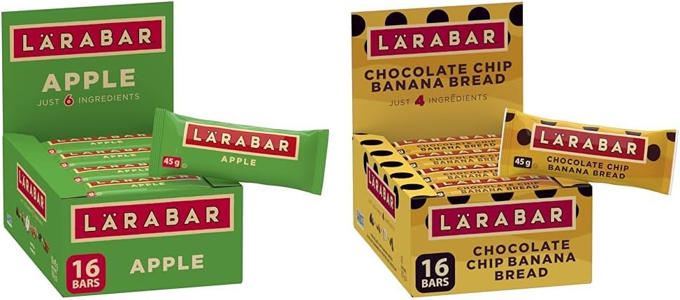 LÄRABAR 苹果、水果和坚果能量棒，16 条装，无麸质，纯素，家庭装，零食和巧克力碎 香蕉面包、水果和坚果能量棒，16 条装